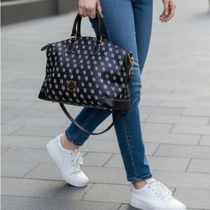 Dooney & Bourke Signature Coated Canvas Dome Zip Top Satchel Bag